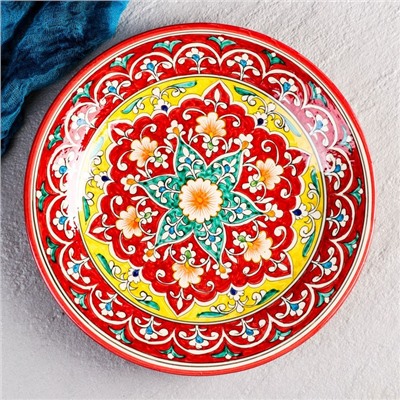 Тарелка Риштанская Керамика "Узоры",  28 см, красная