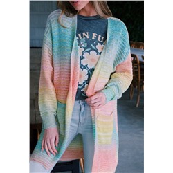 Green  Gradient Knit Open Cardigan with Pockets