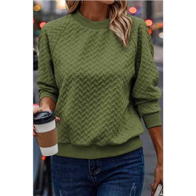 Jungle Green Solid Textured Raglan Sleeve Pullover Sweatshirt