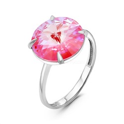 Кольцо из серебра с кристаллом Swarovski Розовый лотос родированное