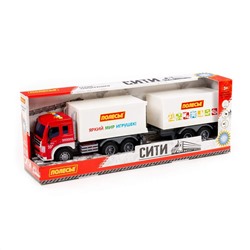 323150 Полесье "Сити", автомобиль-фургон с прицепом инерционный (со светом и звуком) (красно-белый) (в коробке)