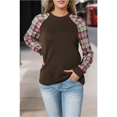 Brown Plaid Raglan Sleeve Sweatshirt