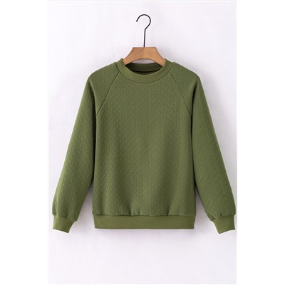 Jungle Green Solid Textured Raglan Sleeve Pullover Sweatshirt