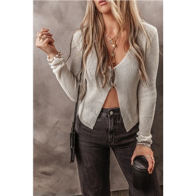 Parchment Slim Fit Buttoned V Neck Knit Cardigan