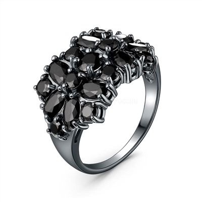 Кольцо из серебра с натуральной чёрной шпинелью родированное
