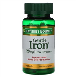 Nature's Bounty, Gentle Iron, железо, 28 мг, 90 капсул