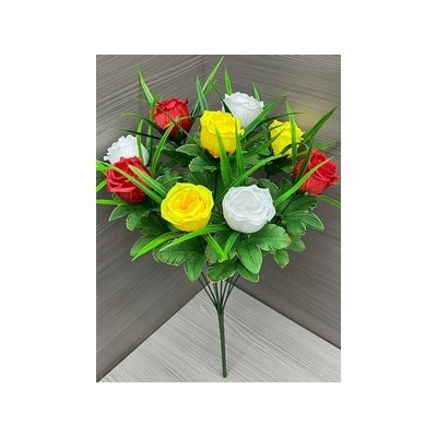 Цветы искусственные декоративные Розы (9 цветков) 3 цвета 48 см