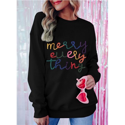 Black Merry Every Thing Glitter Slogan Sweatshirt