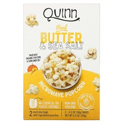 Quinn Popcorn, Microwave Popcorn, Real Butter & Sea Salt, 2 Bags, 3.5 oz (98 g) Each