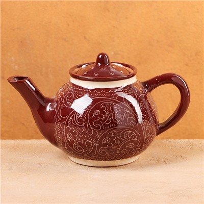 Чайник Риштанская Керамика "Узоры", 700 мл, коричневый