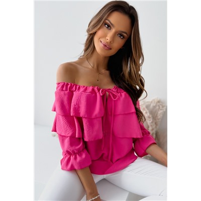 Lace Up Off Shoulder Ruffle Tiered Blouse