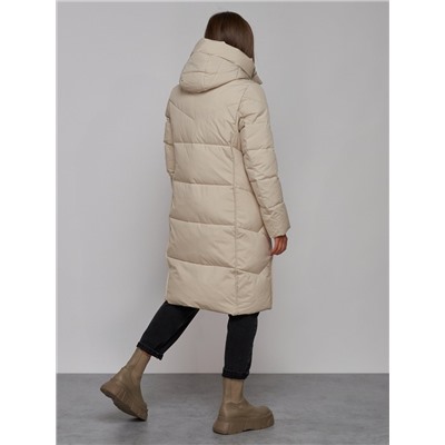 Пальто утепленное молодежное зимнее женское бежевого цвета 52328B