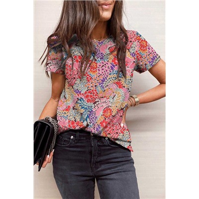 Red Short Sleeve Slim Fit Floral T Shirt