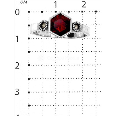 Кольцо из чернёного серебра с нат.гранатом и марказитами 925 пробы HR1668-AFG