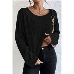 Black Lettuce Cuffs Drop Shoulder Loose Ribbed Knit Top