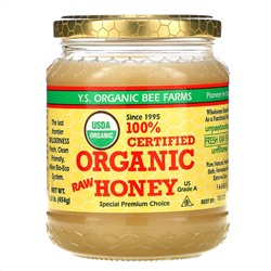 Y.S. Eco Bee Farms, 100%-ный сертифицированный органический необработанный мед, 454 г (1 фунт)