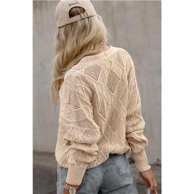 Apricot Plus Size Knitted Hollow out Button up Cardigan