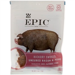Epic Bar, Bites, Незасоленные говядина и свинина, Копченые с гикори, 2,5 унции (71 г)