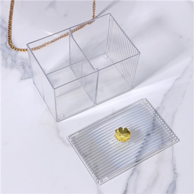 Органайзер для хранения «FLOWER», с крышкой, 3 секции, 14 × 9 × 10,5 см, цвет прозрачный/золотистый