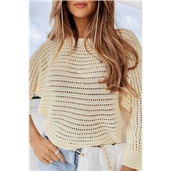 Apricot Open Knit Bracelet Sleeve Sweater