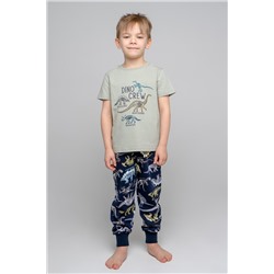 Пижама для мальчика Crockid К 1529 темно-оливковый, цветные динозавры