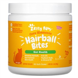 Zesty Paws, Hairball Bites, Gut Health, For Cats, Salmon , 60 Soft Chews