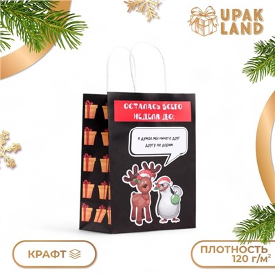 Пакет бумажный подарочный новогодний крафт, "Я думал мы ничего не дарим", 27 х 21 х 11 см. Новый год