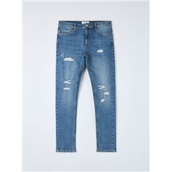 Обтягивающие джинсы «skinny» с рваным эффектом синий