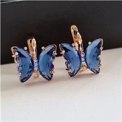 Серьги бабочки коллекция "Дубай" покрытие позолота, вставка: фианиты, цвет камней: синий, арт.947.745