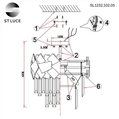 SL1232.102.05 Люстра потолочная ST-Luce Хром/Прозрачный, Хром E14 5*60W