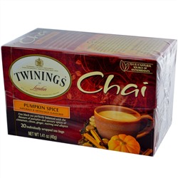 Twinings, Chai, чай со специями, пикантная тыква, 20 чайных пакетиков, 40 г (1,41 унции)