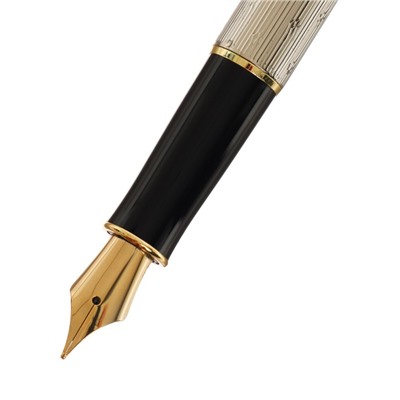 Ручка подарочная перьевая в кожзам футляре, ПБ S, корпус серебро с золотом