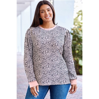 Apricot Animal Spots Printed Plus Size Long Sleeve Top