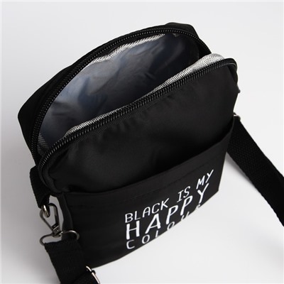 Сумка молодёжная на длинном ремне Black is my happy color, 20 х 15 х 3 см, отдел на молнии, цвет чёрный