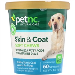 petnc NATURAL CARE, для здоровья кожи и шерсти, со вкусом печени, для всех собак, 60 мягких жевательных таблеток