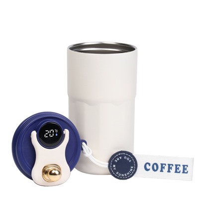 Термокружка, 450 мл, Coffee "Мастер К", сохраняет тепло до 6 ч, термометр, синяя