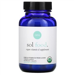 Ora, Sol Food, Vegan Vitamin D3 Supplement, 2,000 IU, 30 Organic Tablets