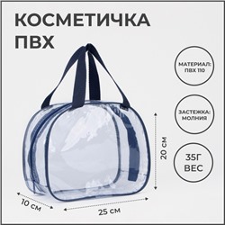 Косметичка на молнии, цвет прозрачный/синий