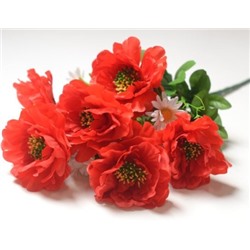 Искусственные цветы, Ветка в букете мак 13 веток (1010237) красный