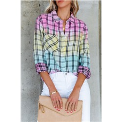 Multicolor Tie Dye Plaid Button Up Shirt