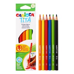 Карандаши 6 цветов, Carioca "Maxi Tita", пластик, шестигранные, грифель 4.0 мм, утолщенные, ударопрочные
