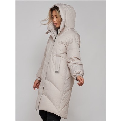 Пальто утепленное молодежное зимнее женское светло-серого цвета 52323SS