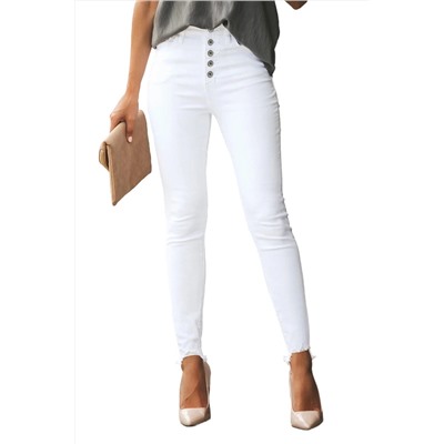 Белые укороченные облегающие джинсы с высокой талией и необработанными краями