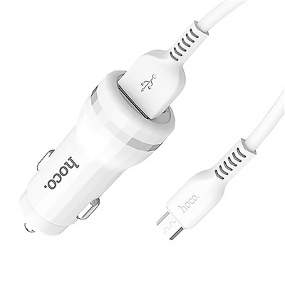 Адаптер Автомобильный с кабелем Hoco Z27 2USB/5V/2.4A +micro USB (white)