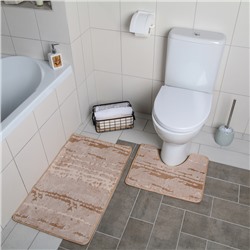 Коврики для ванной и туалета Доляна «Блик», 2 шт: 40×50 см, 50×80 см, цвет бежевый