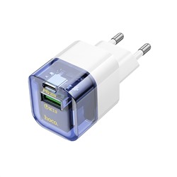 Адаптер Сетевой Hoco C131a USB/Type-C 30W (transparent blue)