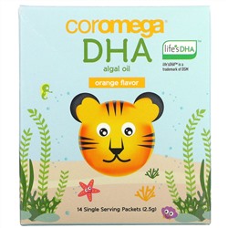 Coromega, DHA Algal Oil, Orange, 14 Single Serve Packets, 2.5 g Each