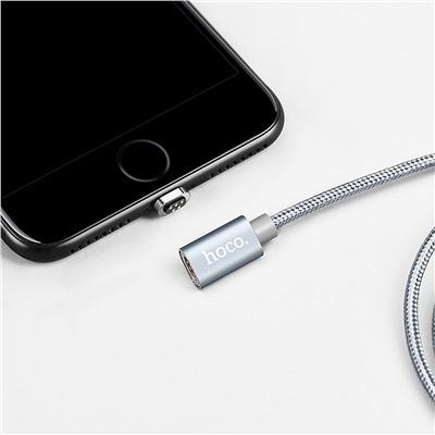 Кабель USB - Apple lightning Hoco U40A магнитный (повр. уп.)  100см 2A  (metal grey)