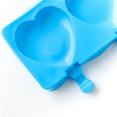 Форма для мороженого «Сердца», силикон, 37×15×2,5 см, 4 ячейки (9,2×8,4 см), цвет МИКС