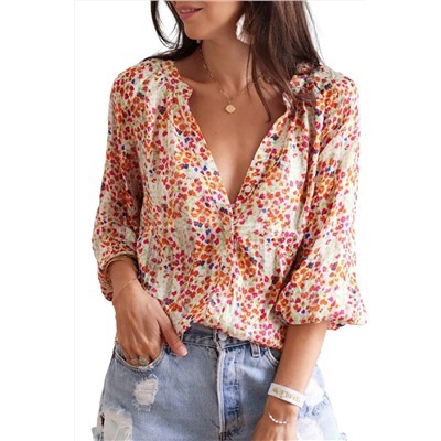 Multicolor Boho Floral Print Button Front Shirt